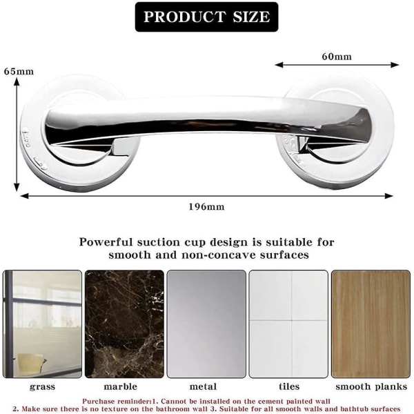 Skridsikre sugekop sikkerhedshåndtag til badeværelser og brusere, 20 cm