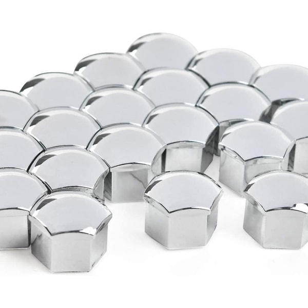 Stöldskyddande silver dammsäkra hjulmutterkapslar - Set med 20 - Sexkantsplätering Krombultskydd - Passar de flesta 17 mm bilhjulsskruvar