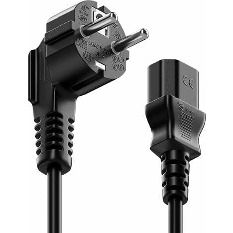 1,5 m strømkabel med jordstik F-stik (CEE 7/4) 90° vinklet til C13 strømstik hunstik PC-computer