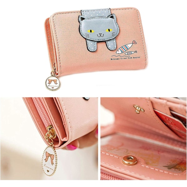 Søt tegneserie katt jente mini lommebok - rosa