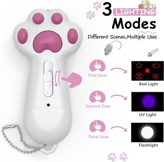 Kattleke – Interaktiv Kattleke – 7-i-1 USB-oppladbar Lekestav – Kattepotedesign – Stimulerer Jaktlek og Daglig Mosjon