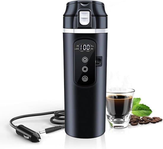 Car Kettle-Travel Kettle-500 ml-12V/24V connection- Automatic shutdown - Leak protection - Temperature display - Suitable for small cars - Black