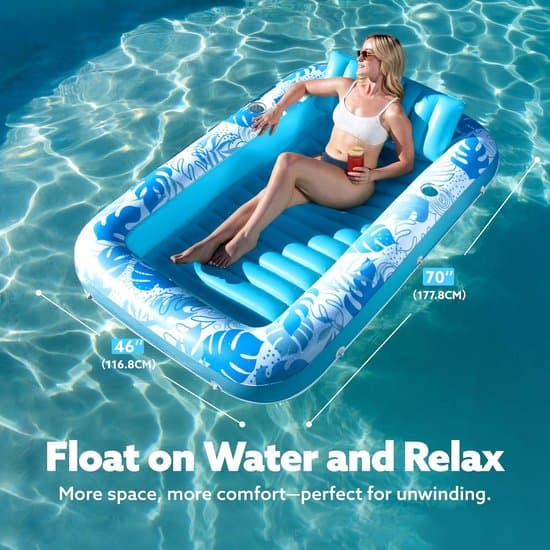 Oppustelig pool-solstol – Oppustelig solstol – Voksen poolflåde med pude – 180 x 120 cm – Blå