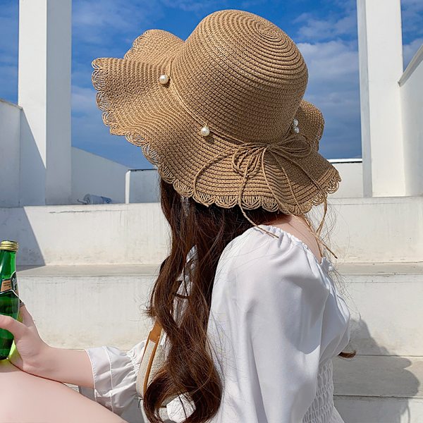 Foldbar solhat til kvinder UV-beskyttelse sommer strandhat Beige
