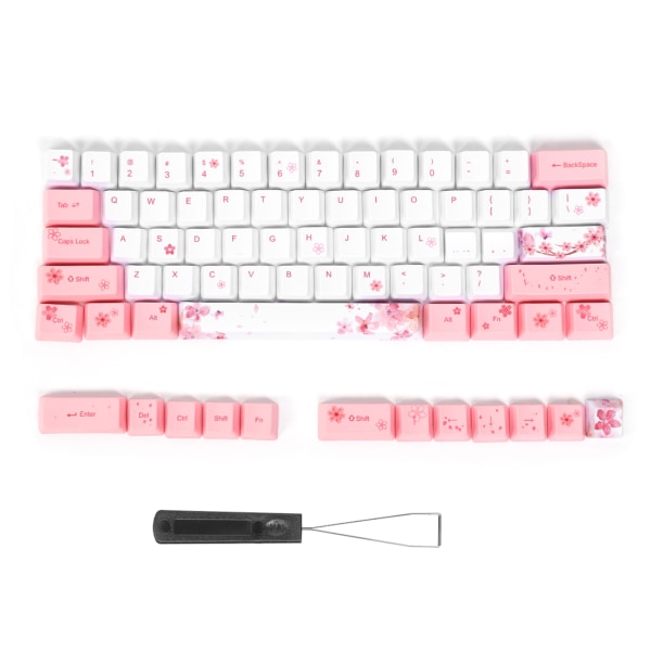 73PCs Sublimation Keycaps PBT Mechanical Keyboard Accessory PC Parts with Cute Pattern(6064 Cherry Blossom Pattern )