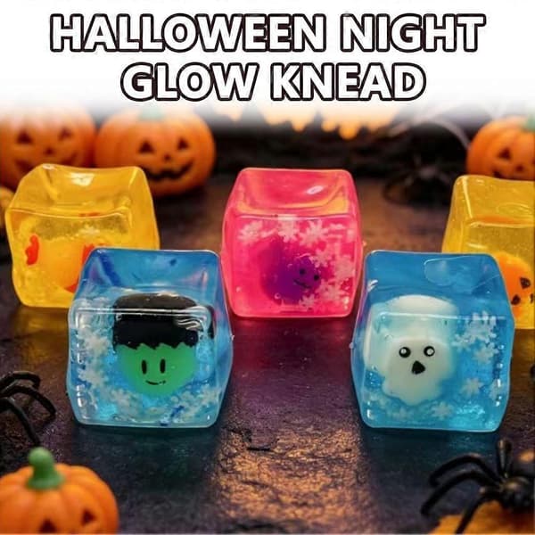 Glow in The Dark Ghost Squishies Fidget Toy Cube, Stress Relief Squeeze Ice Cube with Inside Ghost for Halloween Gift A