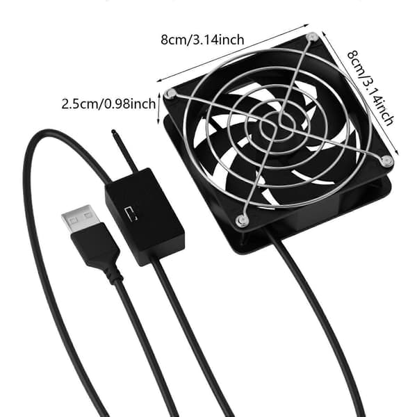 Automatic Temperature Sensing USB Cooling Fan 8cm 3 Speed Adjustable Thermostat for Router Game Console Heat Reduction