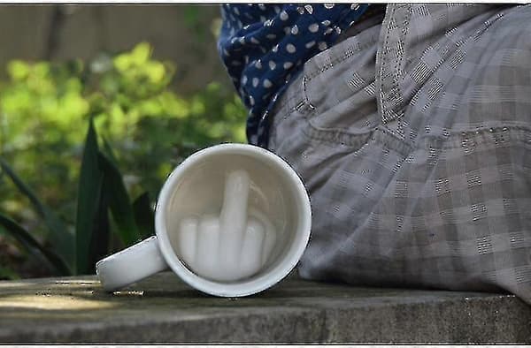 White Finger Mug - Creative Design, 300ml Capacity