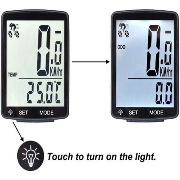 Blue Light Langaton LCD-pyörän nopeusmittari automaattisella muistilla ja lämpötilan mittauksella