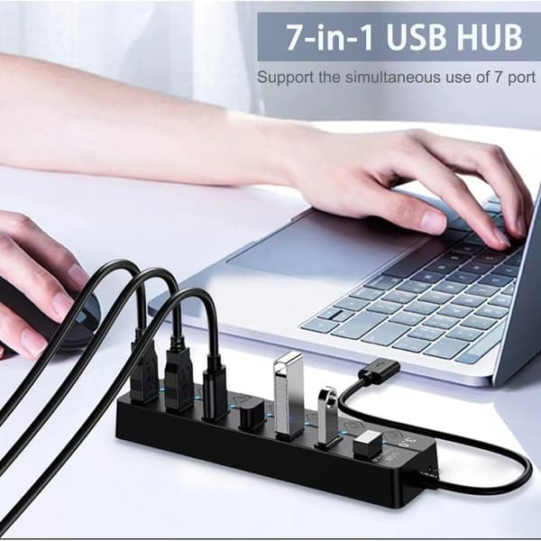 USB 3.0-hub, 7-porters USB-datahub-splitter, USB-forlenger