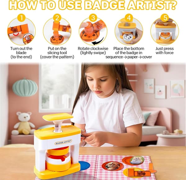 Button Machine, 55mm Button Making Kit with Circle Cutter, Pin Badge Maker with 48 Button Parts, DIY Button Making Kit for Crafts, Perfect