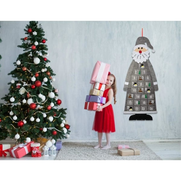 Tomteformad adventskalender,filthängande adventskalender,hängande filtjulgran,julhängande ornament,juldörrdekoration (grau)