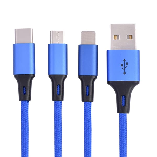 1,2 m 3-in-1-pikalatauskaapeli iPhone- ja Android-puhelimille (sininen)