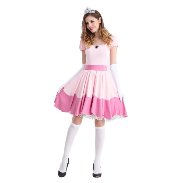 Princess Peach-kostyme for kvinner Halloween Cosplay-kjole H L