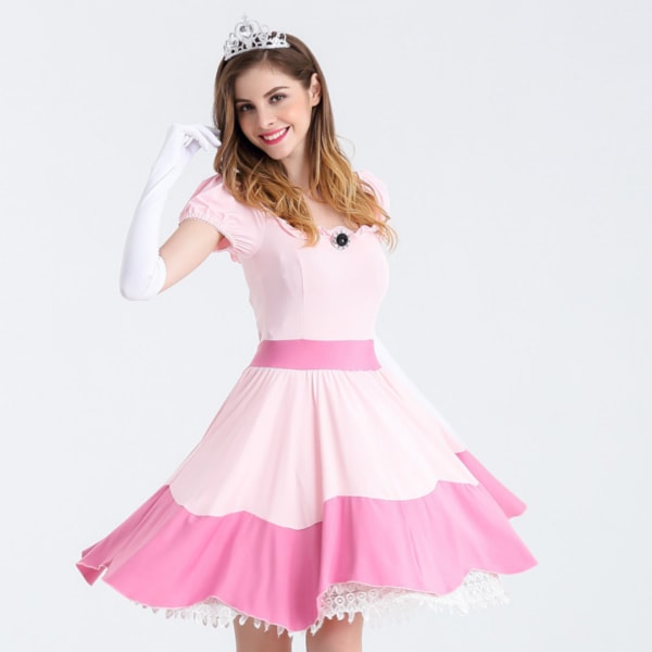 Princess Peach-kostyme for kvinner Halloween Cosplay-kjole H S