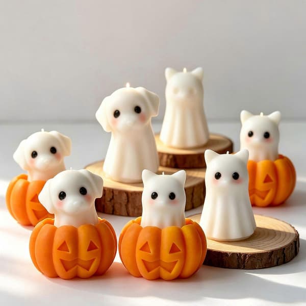 Halloweens silikoneform sæt til lysfremstilling græskar spøgelser designs inkluderet spøgelseskat ghostKitten