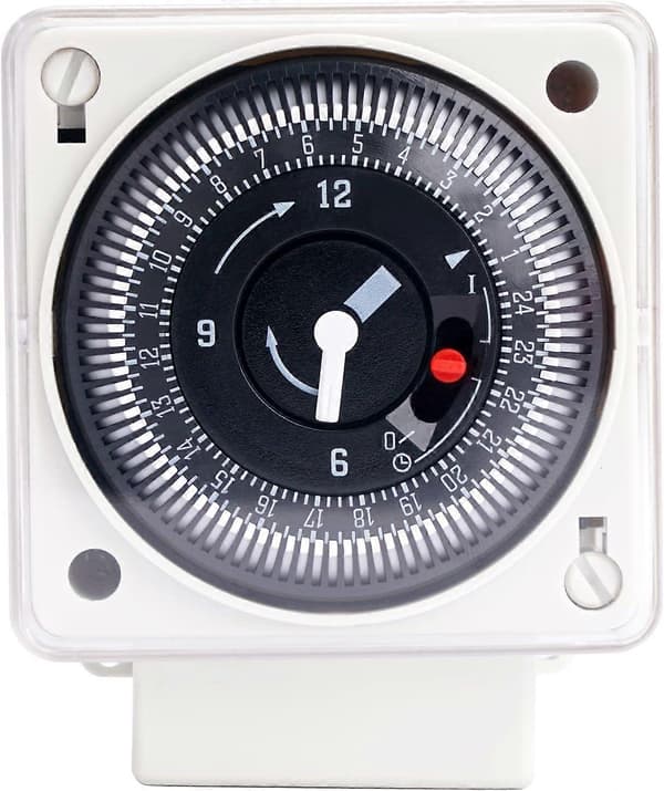 Mekanisk timer, 220-240V 16A, 24 timer, analog daglig, universalbryter - enkanals tidsbryter, nedsenkbar segmentert timer
