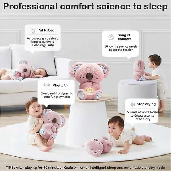 Anti-Anxiety Koala Plush with Music Light and Breathing Movement (Pink)