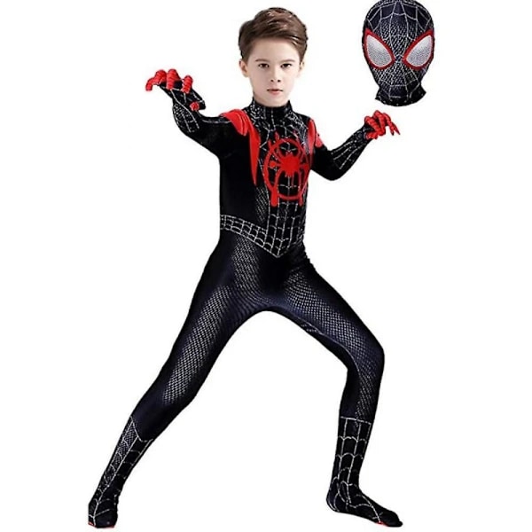 Kids Miles Morales kostym Spiderman Cosplay Jumpsuit black 110CM