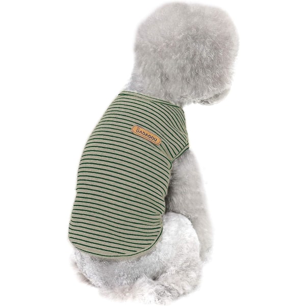 Stripet, ermeløs hundeskjorte i bomull - tregrønn (størrelse L)