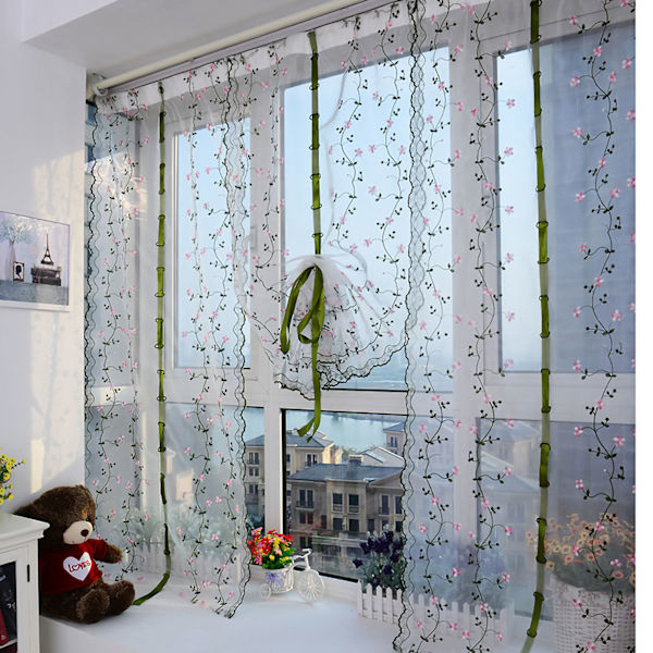 Broderet romersk gardin Klassisk blomstervindueskærm Elegant broderet romersk gardin til soveværelse balkon 1,5 m/59,1 tommer højde