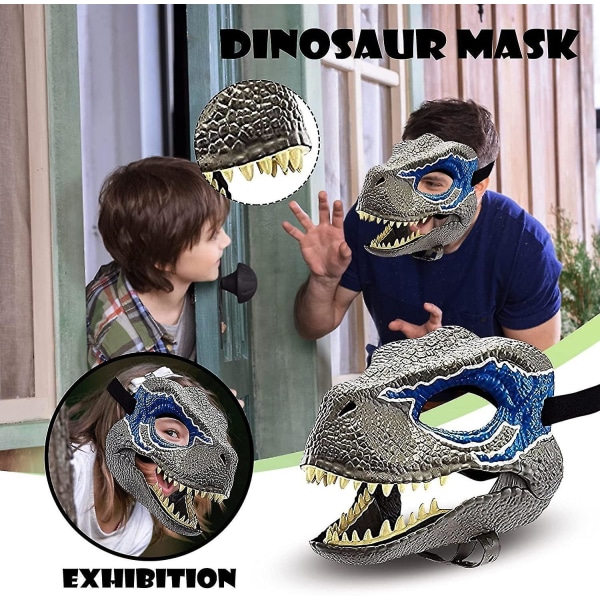 Blå dinosauriemaske Jurassic World Raptor Dinosaurietillbehör Dino Cosplay rekvisita Festival Carnival Presents