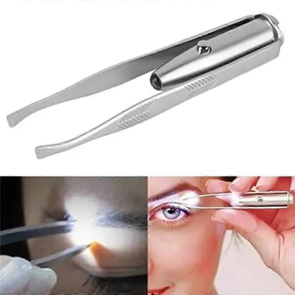 Make Up Tool LED Lys Øjenvippe Øjenbryn Hårfjerning Pincet Rustfrit Stål
