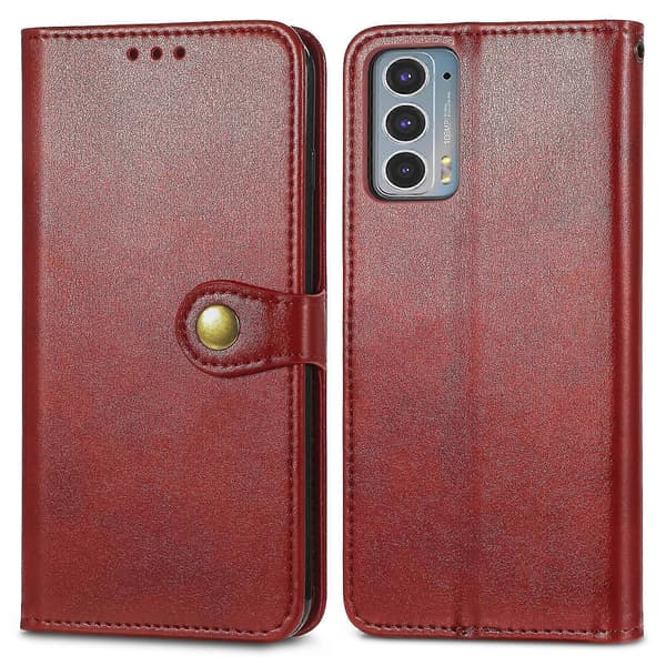 Motorola Edge 20 Enfärgat Äkta Läderfodral med Spänne Red