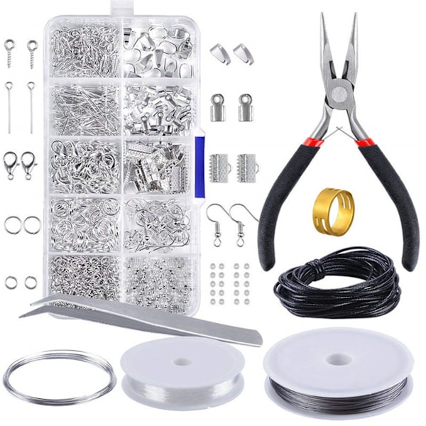 10 Grids Jewelry Making Kit Lobster Clasps Tweezers Pliers Opening Rings Jewelry Accessory Silver