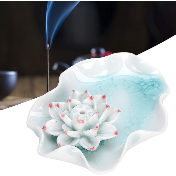 Keraaminen Lotus Flower -suitsukepidike jääkartiolle ja suitsukepuikkoille - vaaleansininen