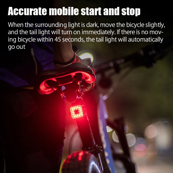 Smart Bike Tail Light Ultra Bright Bike Brake Light USB Genopladeligt Vandtæt LED-lys baglys