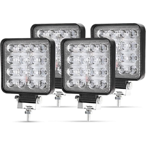 4 pakke 48W LED-arbeidslys Firkantete spotlights 12V 24V IP67 langtrekkende frontlykter for billastebil traktor SUV-båt