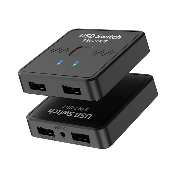 USB-switch 2 ind 2 ud, USB-switch, printer-splitter til 2 computere, 2-ports USB-vælger med 2 USB-kabler og ekstern controller