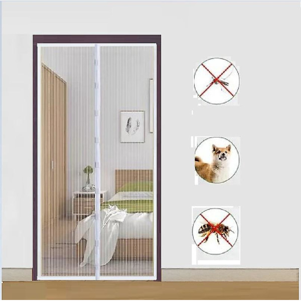 Hvid Magnetisk Myggenet Dør 90x210cm med Selvlukkende Ultrafint Net til Nem Installation Uden Værktøj, Ideel til Børn og Kæledyr