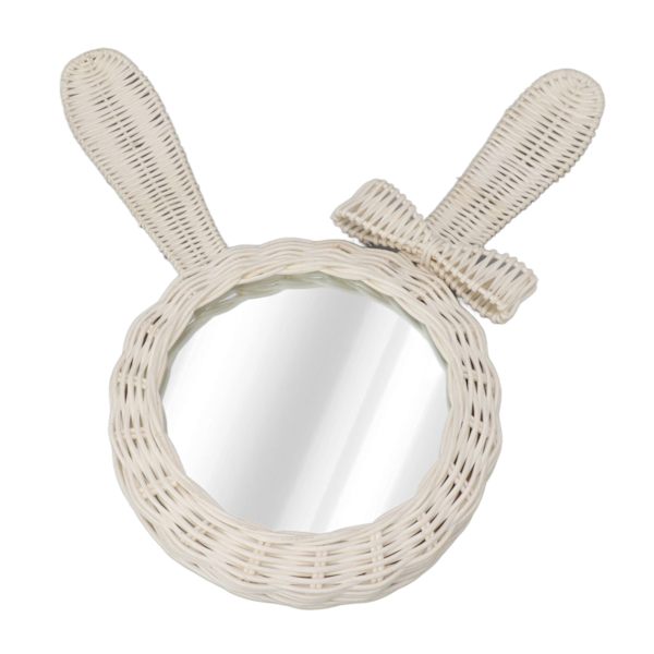 Dekorativt Speil Hvit Kaninformet Retro HD Rattan Speil for Baderom Soverom