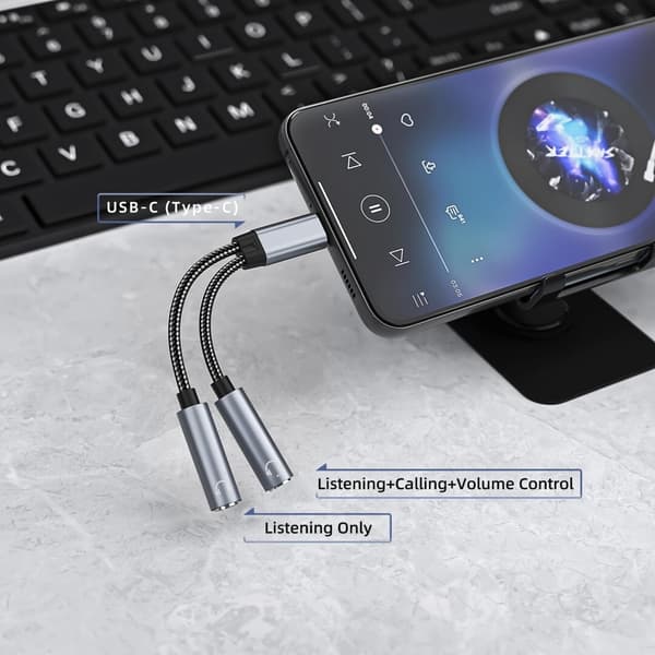 USB-C til dobbelt 3,5 mm lydadapterkabel, USB C til dobbelt 3,5 mm hovedtelefonstik, Type C til dobbelt 3,5 mm lydstikadapter