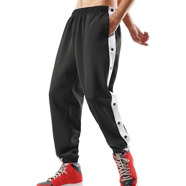 Mid-rise Men's Black Basketball Training Sweatpants XL with Button Details