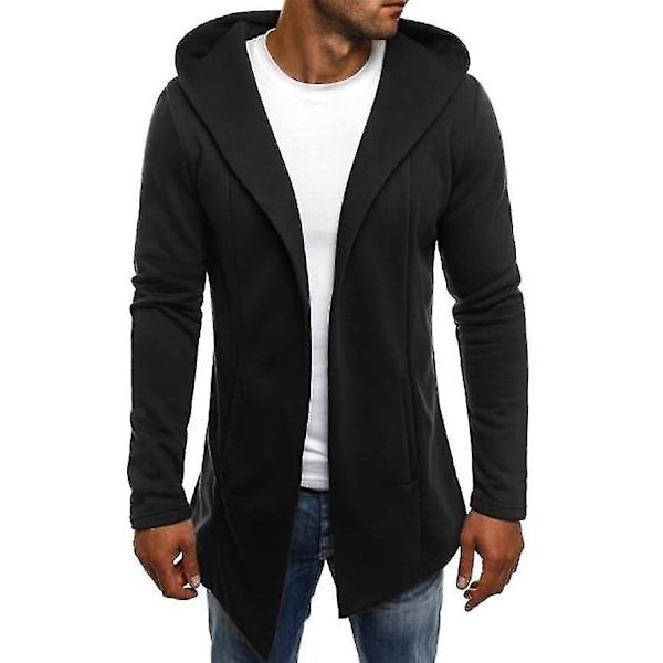 Stylish Men's Hooded Trench Coat with Cardigan Design L Black