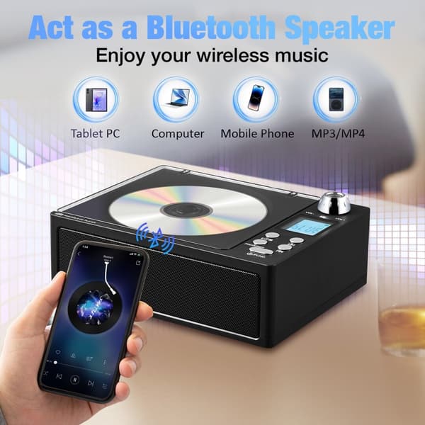 CD Bluetooth-spelare med integrerad FM-radio stöder USB/TF-kortuppspelning