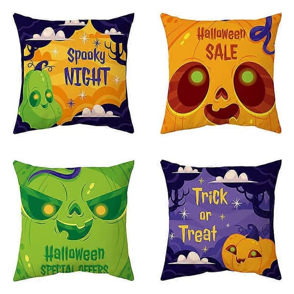 Sæt med 4 Halloween-dekorationspudebetræk 45*45cm dekorative pudebetræk til sofa hjemmesofa