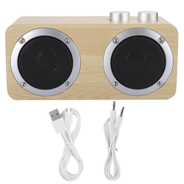 Högkvalitativ Mini Subwoofer-högtalare i Trä med Bluetooth, Vred och Ljudkabel