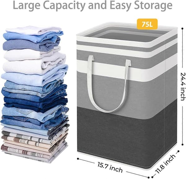 2-pack Large Laundry Hamper, Waterproof, Freestanding Laundry Basket, Foldable Tall Clothes Hamper with Extended Handles for Clothes, Toys at Home