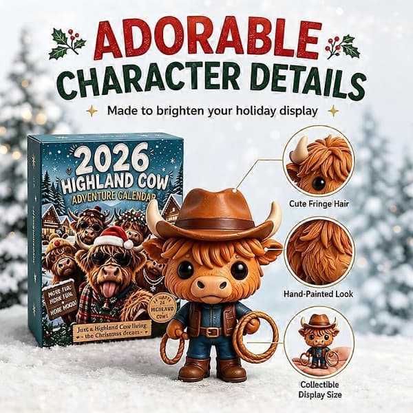 Jul 2026 Highland Ko Julekalender, 24 Dages Nedtælling Blind Box Sæt, Søde Mini Highland Ko Figurer Samling, Juleoverraskelsesgaveæske til 2pcs