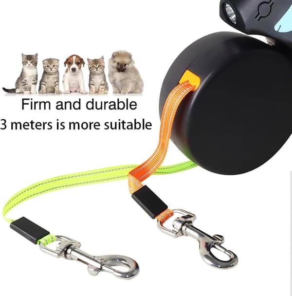 Retractable Dog Leash, Extendable Dog Leash with LED Light, Tangle-Free 360 Technology, Dual Leash with One-Button Brake and Lock for Small Dogs