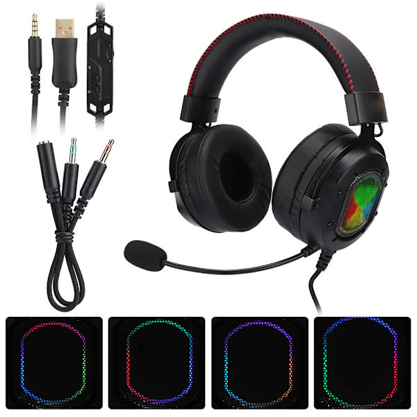 K3 Sort Rød ABS Gaming Headset RGB Hovedtelefoner til PS4/Xbox one x/Xbox one/PC/Laptop/PSP/Tablet PC/IOS/Android Sort Rød (RGB Lys)