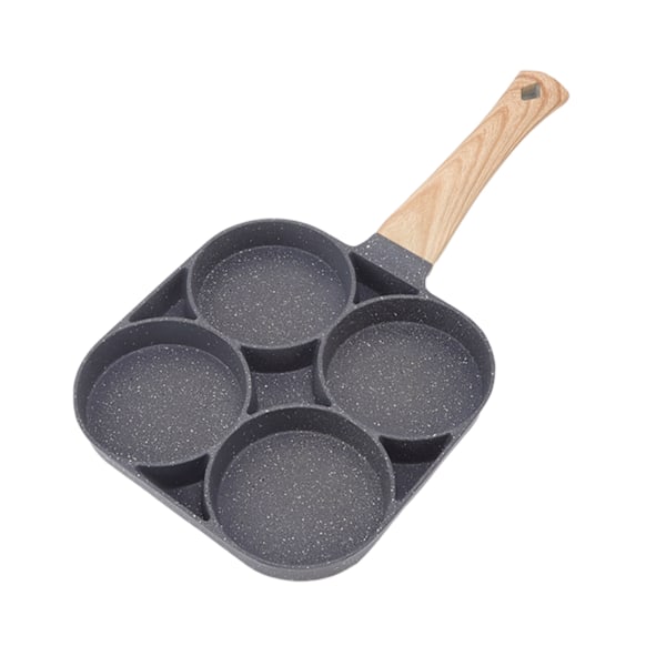 4 Hole Frying Pan Non Stick Heat Resisting Omelet Pan for Pancakes Burgers Kitchen Accessory Wood Grain for Gas and Induction Cooker Black