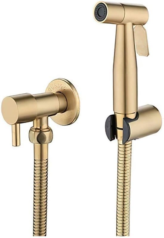 Badeværelses- og WC-bidetarmatur – rustfrit stål – guld – med base – toiletsprøjte – håndbruser