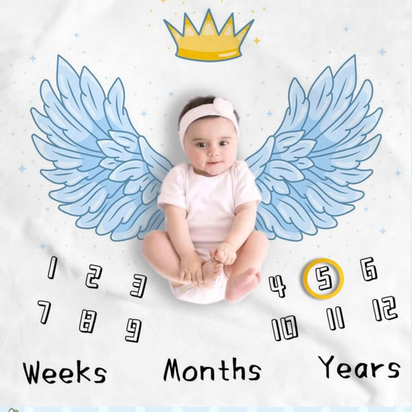 Baby Milestone tæppe Blødt Komfortabelt vaskbart krone- og vingermønster Babymånedstæppe til fotograferingsrekvisitter