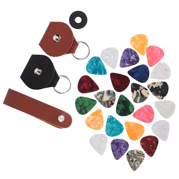 28st Gitarrplektrum Set PU Läder Celluloid 3 Olika Tjocklekar Instrumenttillbehör