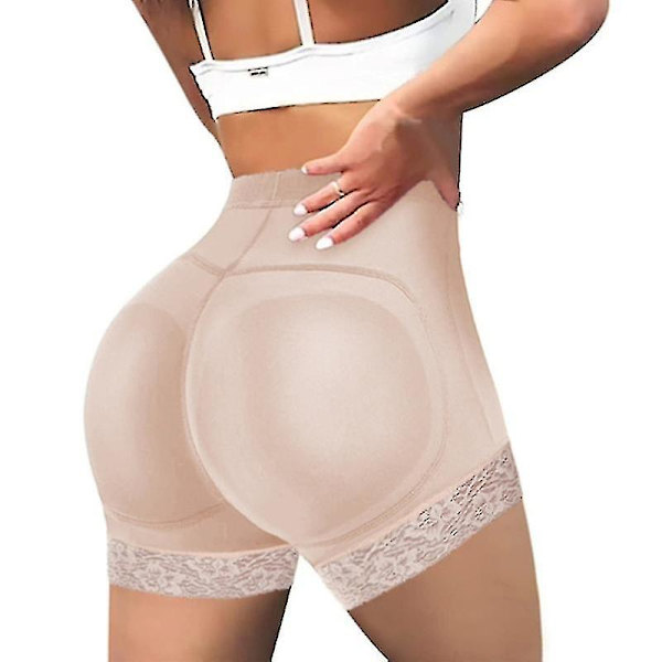 Naisten vartalonmuovauspehmustetut pehmustetut housut ja lonkkahousut Fake Bum Shapwear Shortsit Push Up shortsit Beige M